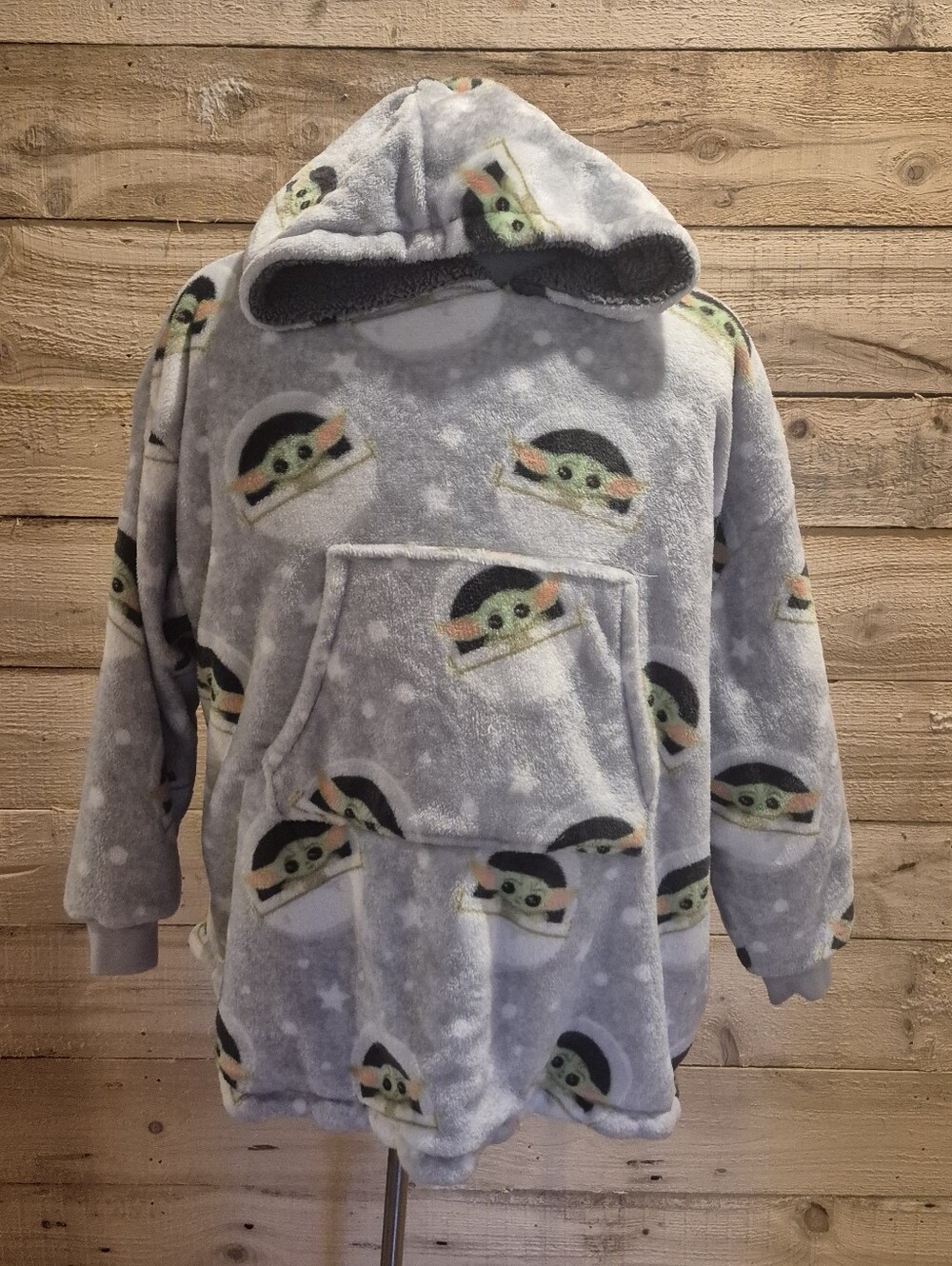 5/$50. Kid's grey fleece oversized hooded blanket (snuggie/snoodie)